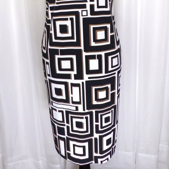 Chico's Midi Shift Dress Womens 0 US 4 Small White Brown Black Cold Shoulder Mod - Picture 5 of 12
